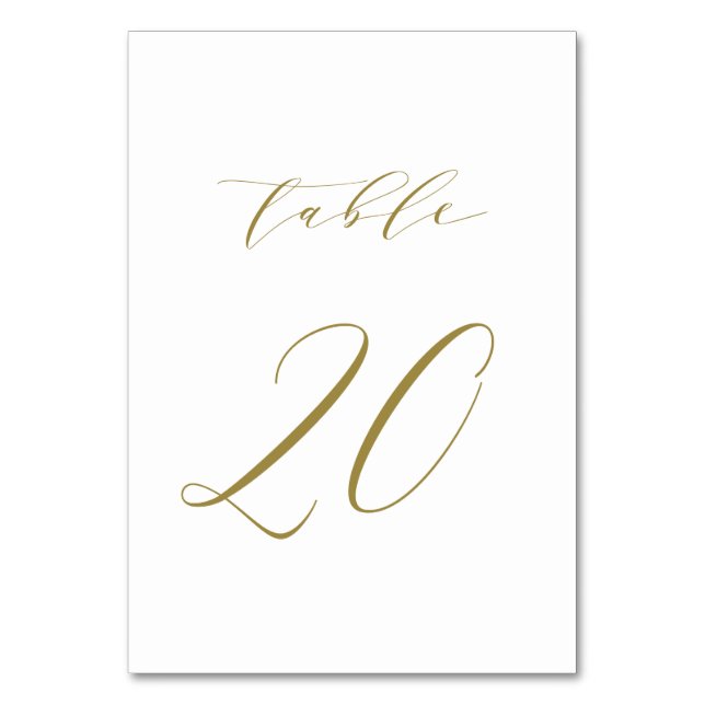 Gold Minimalist Script Wedding Table Number 20 (Front)