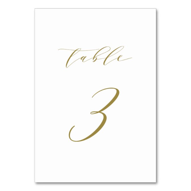 Gold Minimalist Script Wedding Table Number 3 (Front)