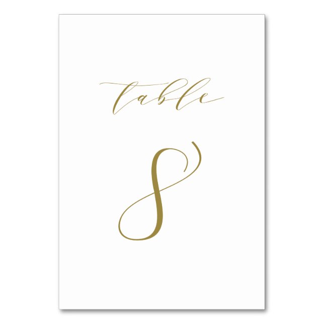 Gold Minimalist Script Wedding Table Number 8 (Front)