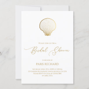 Gold Minimalist Sea Shell Bridal Shower Invitation