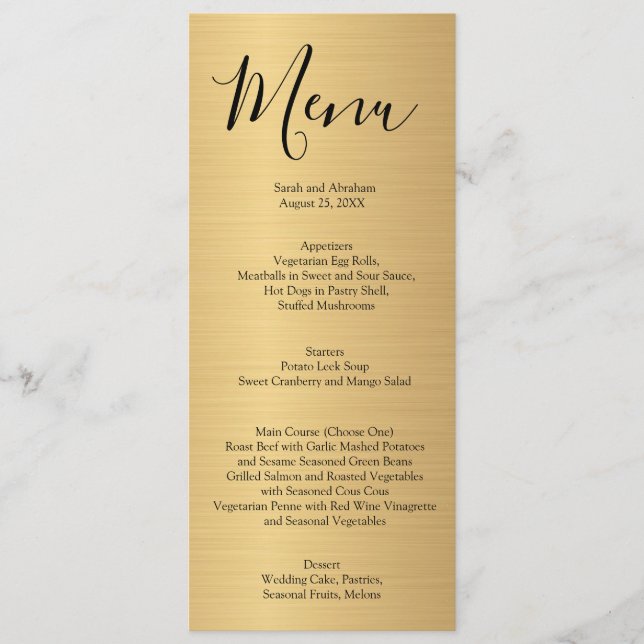 Gold Minimalist Typography Wedding Menu Menus (Front)