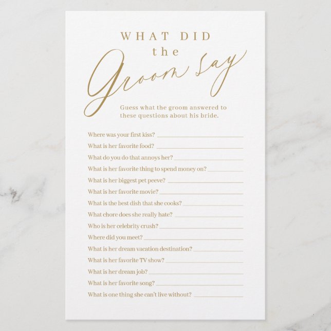 Gold minimalist what did the groom say game (Front)