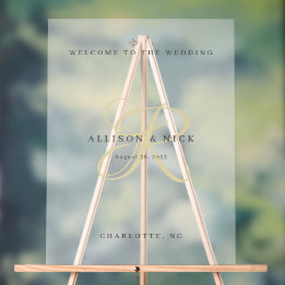 Gold Minimalistic Monogram Clear Wedding Reception Acrylic Sign
