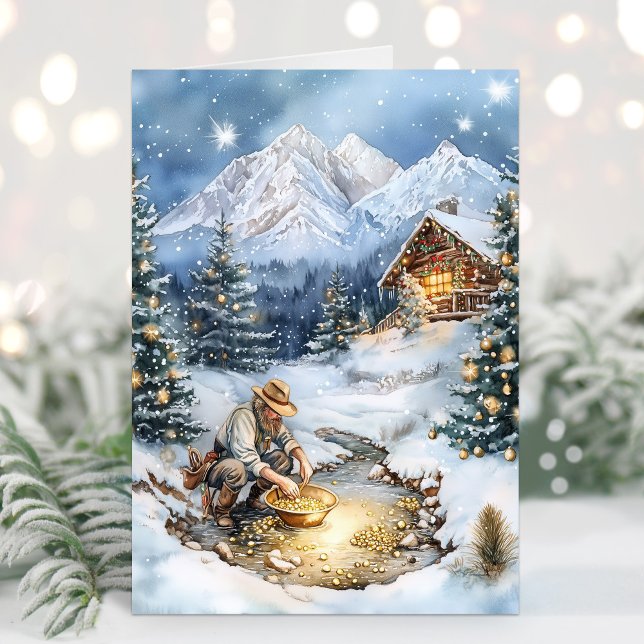Gold Mining Gold Miner Panning Gold Christmas Card (Gold Mining Christmas Card)