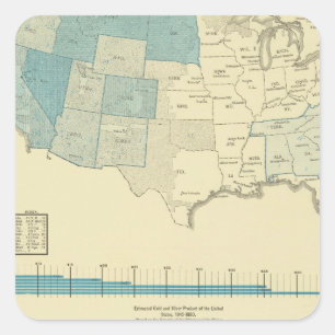 Gold mining regions square sticker