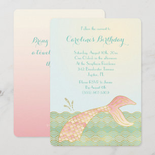 Gold Mint and Pink Mermaid Invitation