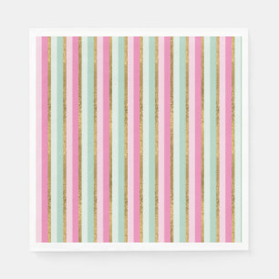 Gold Mint And Pink Stripes Napkin