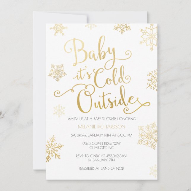 Gold & Mint Baby it's Cold Outside Shower Invite (Front)