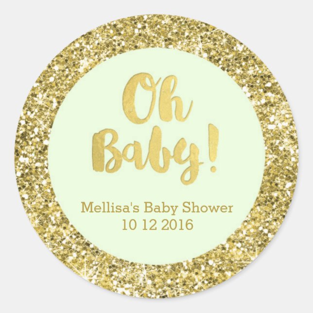 Gold Mint Baby Shower Oh Baby Favour Sticker (Front)