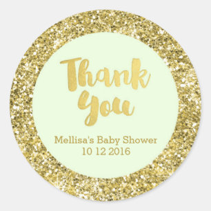 Gold Mint Baby Shower Thank You Favour Sticker