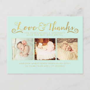 Gold Mint Baby Thank You Sip & See Postcard