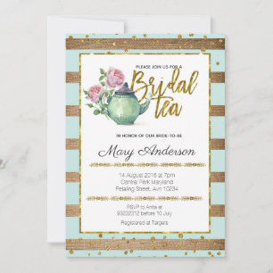 Gold Mint Elegant Bridal Tea Party Invitation
