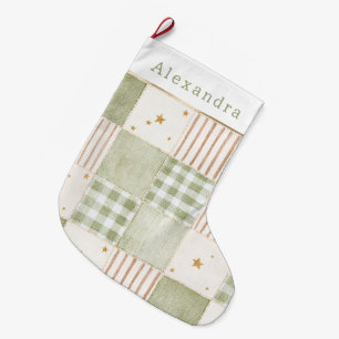 Gold Mint Green Stars Stripes Patches Christmas Large Christmas Stocking