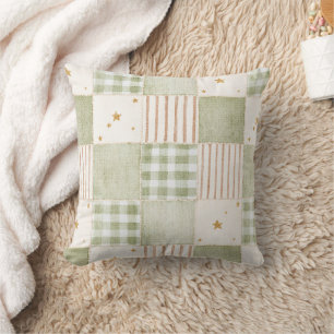 Gold Mint Green Stars Stripes Patches   Cushion