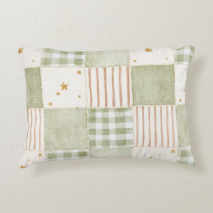 Gold Mint Green Stars Stripes Patches   Decorative Cushion