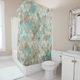 Gold Mint Mermaid Scales Glam #1 (Faux Glitter)  Shower Curtain