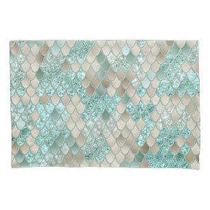 Gold Mint Mermaid Scales Glam #2 (Faux Glitter) Pillowcase
