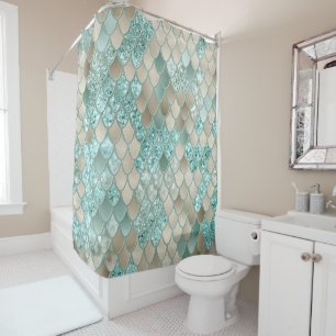 Gold Mint Mermaid Scales Glam #2 (Faux Glitter)  Shower Curtain
