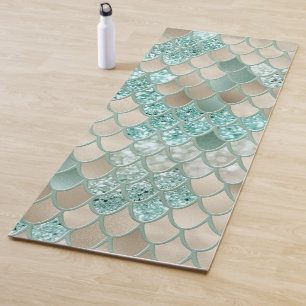Gold Mint Mermaid Scales Glam #2 (Faux Glitter) Yoga Mat