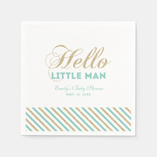 Gold & Mint | Modern Boy Baby Shower Paper Napkin (Front)
