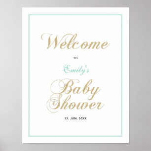 Gold & Mint Modern Boy Baby Shower Welcome Sign