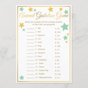 Gold Mint Star Baby Shower Game Animal Gestation Invitation