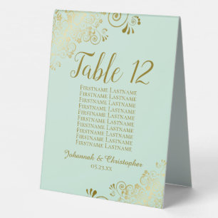 Gold & Mint Wedding Table Number Seating Chart