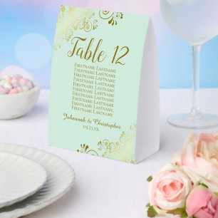 Gold & Mint Wedding Table Number Seating Chart