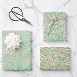 Gold Mint White Ombre Zebra Leopard      Wrapping Paper Sheet