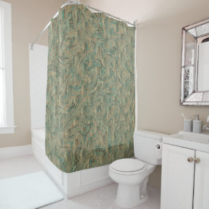 Gold & Minty Turquoise Glitter Swirl Sparkle  Shower Curtain