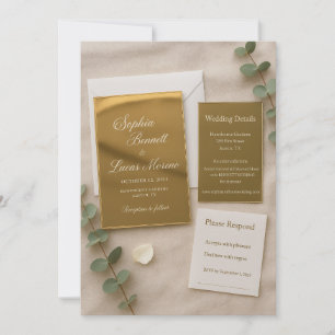 Gold Mirror Acrylic Wedding Invitation Set Elega