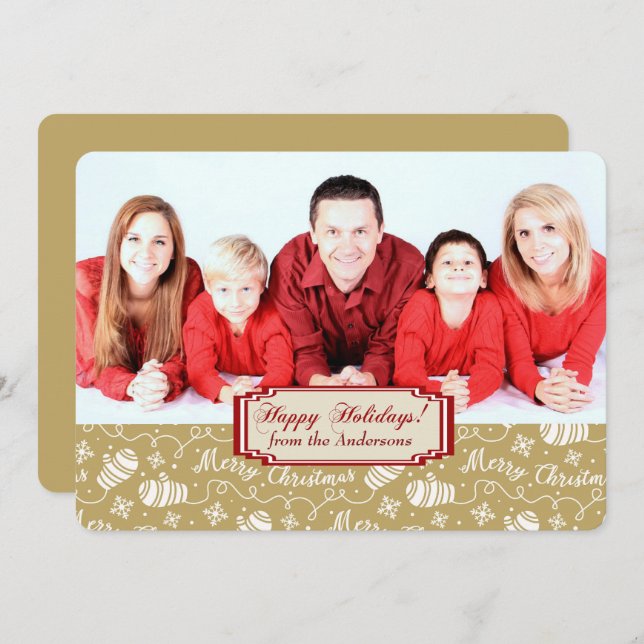 Gold Mittens Border Template Christmas Flat Card (Front/Back)
