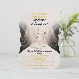 Gold Models Fashion Show Runway Birthday Party Invitation