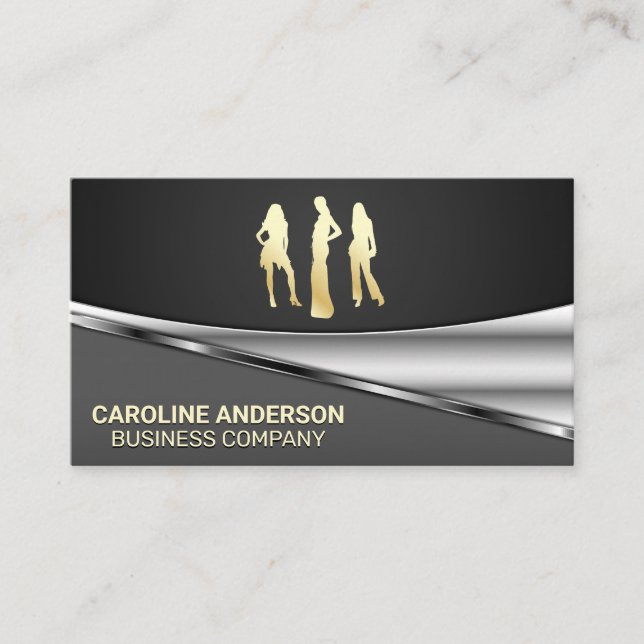 Gold Models | Grey Black Metallic Background Business Card (Front)