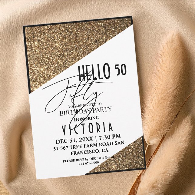  Gold Modern 50th Fifty Birthday Party Invitation (Creator Uploaded)