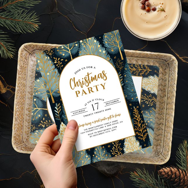 Gold Modern Arch Holiday Forest Christmas Party Invitation (Gold Modern Arch Holiday Forest Christmas Party Invitation)