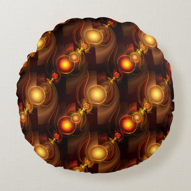 Gold Modern Boho Elegant Abstract Art Pattern #501 Round Cushion (Front)