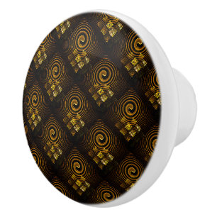 Gold Modern Boho Elegant Abstract Art Pattern #502 Ceramic Knob