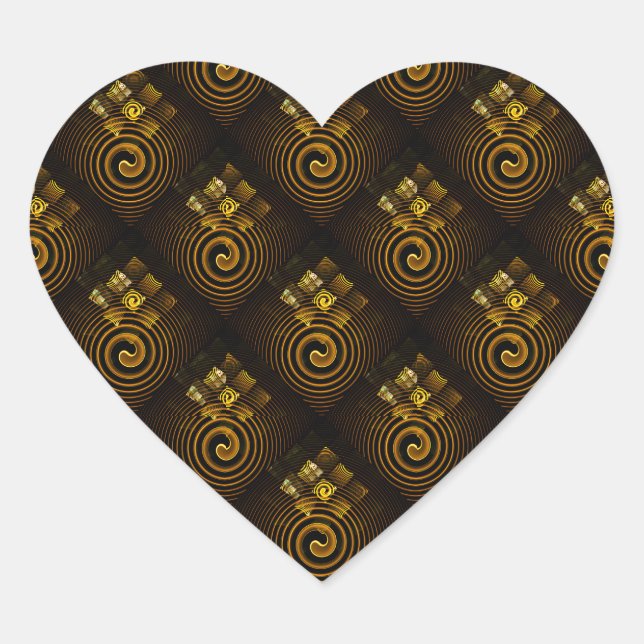 Gold Modern Boho Elegant Abstract Art Pattern #502 Heart Sticker (Front)