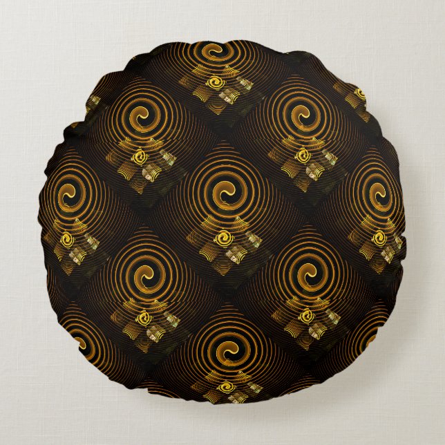 Gold Modern Boho Elegant Abstract Art Pattern #502 Round Cushion (Front)
