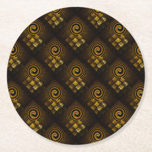 Gold Modern Boho Elegant Abstract Art Pattern #502 Round Paper Coaster