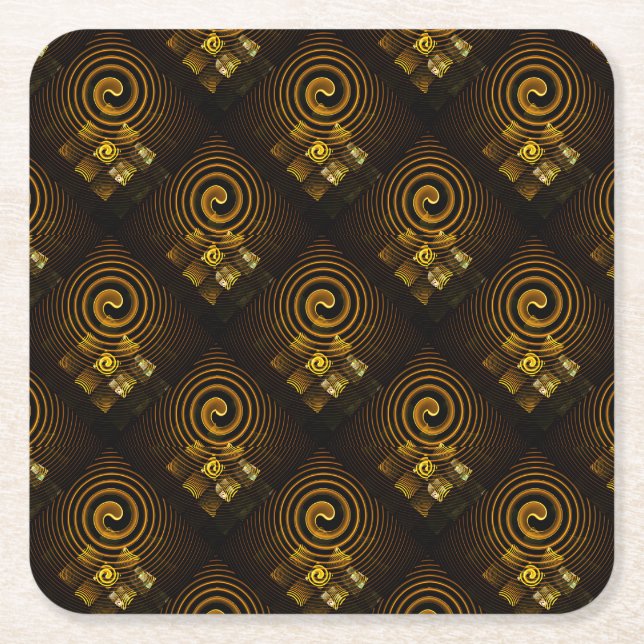 Gold Modern Boho Elegant Abstract Art Pattern #502 Square Paper Coaster (Front)