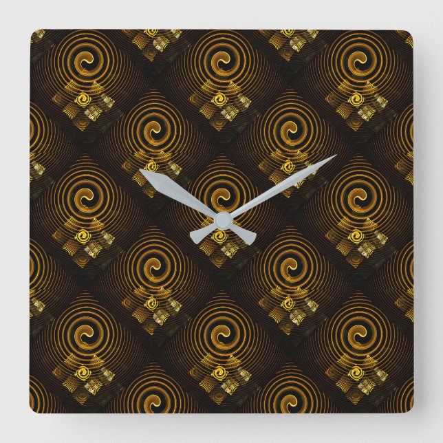 Gold Modern Boho Elegant Abstract Art Pattern #502 Square Wall Clock (Front)