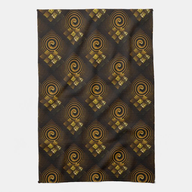 Gold Modern Boho Elegant Abstract Art Pattern #502 Tea Towel (Vertical)