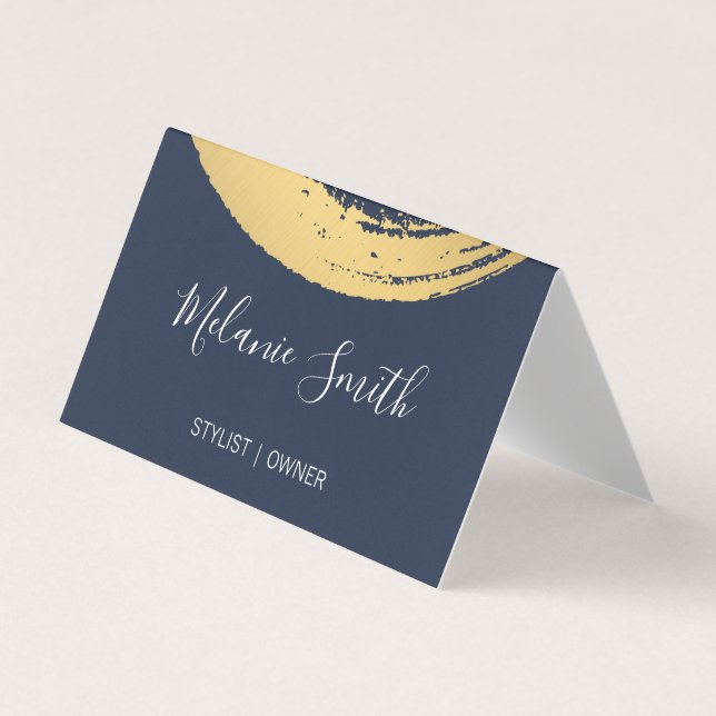 Gold Modern Brushed / Blue Business Card (Front)