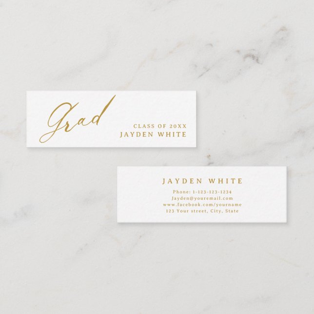 Gold Modern Calligraphy Simple Grad Name Card (Front/Back)