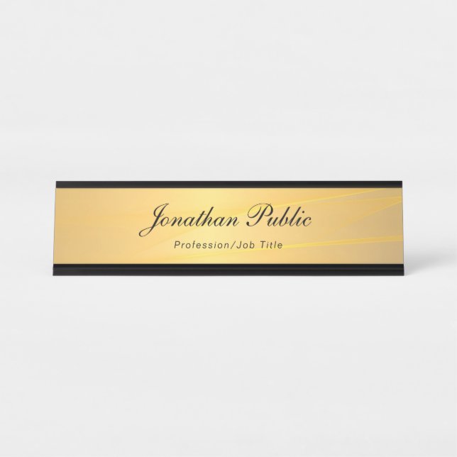 Gold Modern Calligraphy Text Name Template Elegant Desk Name Plate (Front)
