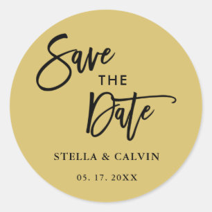 Gold Modern Calligraphy Wedding Save the Date  Classic Round Sticker