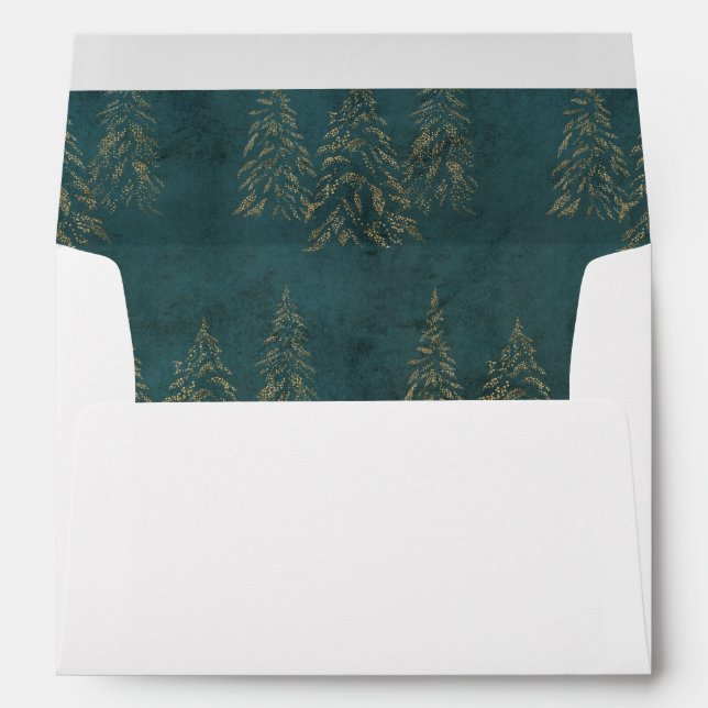 Gold Modern Christmas Tree Pattern Lined Envelope (Back (Bottom))