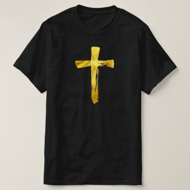 Gold Modern Cross - Christian Religious Crucifix T-Shirt (Design Front)